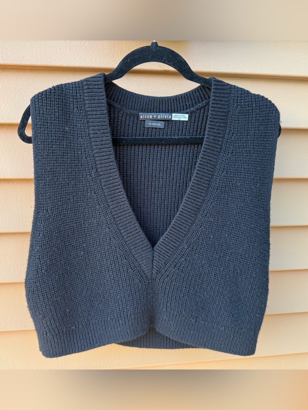 Alice + Olivia Loly Orly Wool Knit Black Plunge Neck Sweater Vest